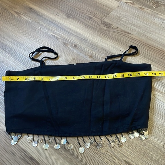 Jason Wu Linen blend Beaded Fringe Shell Crop Top Black Size 10 NWT Fun Lined - Picture 12 of 16